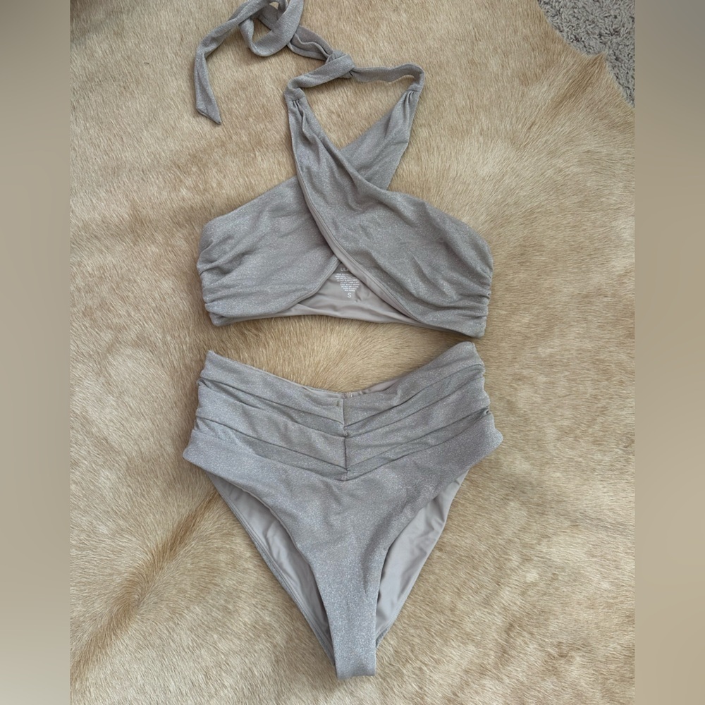 Tularosa shimmer swimsuit bikini Set halter top high waisted bottom